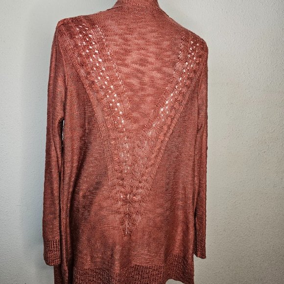 LOVE ELLIE Women's Medium Rusty Orange Full Length Knit Lightweight Cardigan - Picture 2 of 9